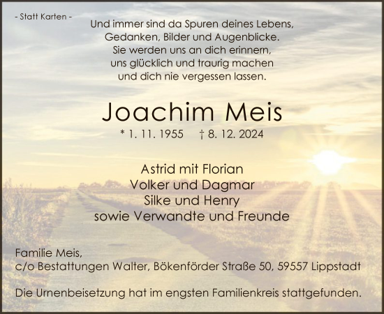 Traueranzeige von Joachim Meis von WA