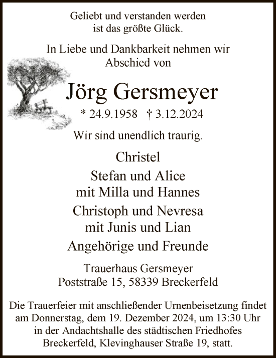 Traueranzeige von Jörg Gersmeyer von WA