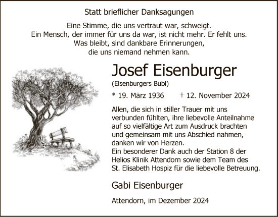 Traueranzeige von Josef Eisenburger von WA