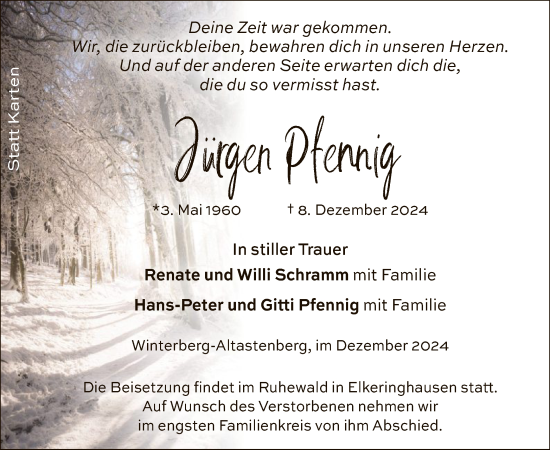 Traueranzeige von Jürgen Pfennig von WA