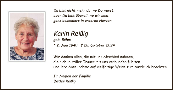 Traueranzeige von Karin Reißig von WA