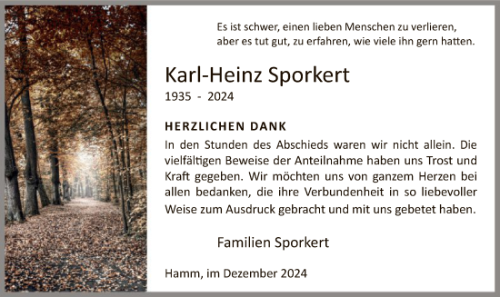 Traueranzeige von Karl-Heinz Sporkert von WA