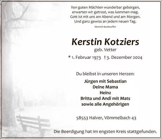 Traueranzeige von Kerstin Kotziers von WA
