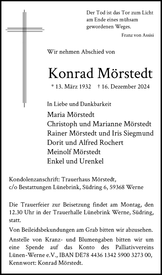Traueranzeige von Konrad Mörstedt von WA