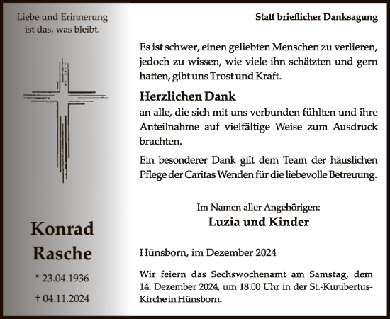 Traueranzeige von Konrad Rasche von WA