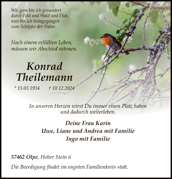 Traueranzeige von Konrad Theilemann von WA