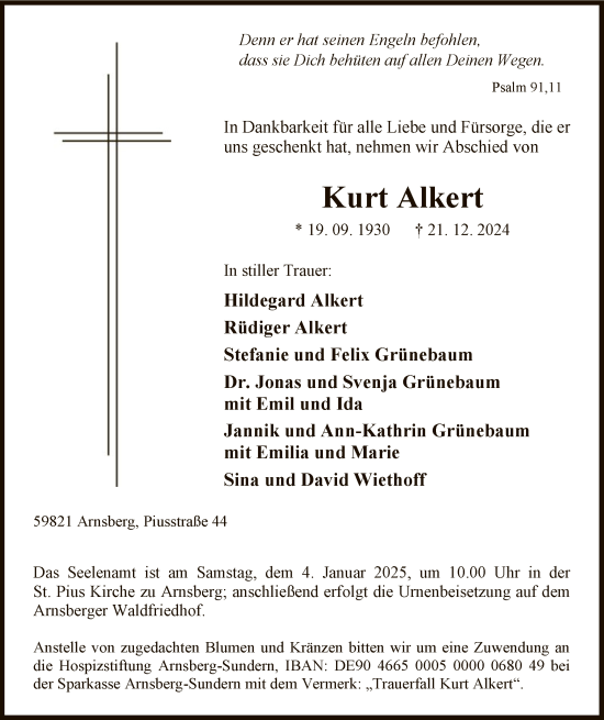 Traueranzeige von Kurt Alkert von WA