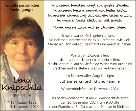 Traueranzeige von Lena Knipschild von WA