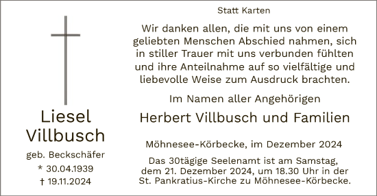 Traueranzeige von Liesel Villbusch von WA