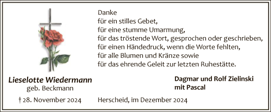 Traueranzeige von Lieselotte Wiedermann von WA