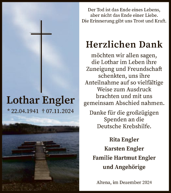 Traueranzeige von Lothar Engler von WA