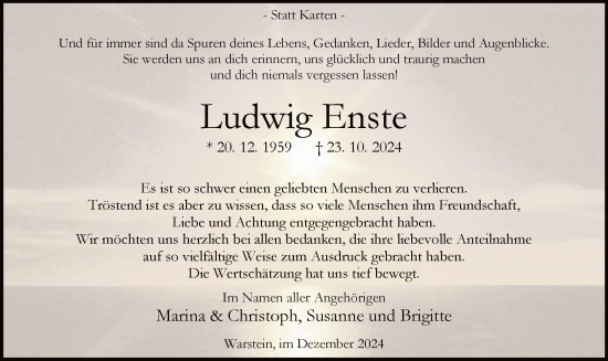 Traueranzeige von Ludwig Enste von WA