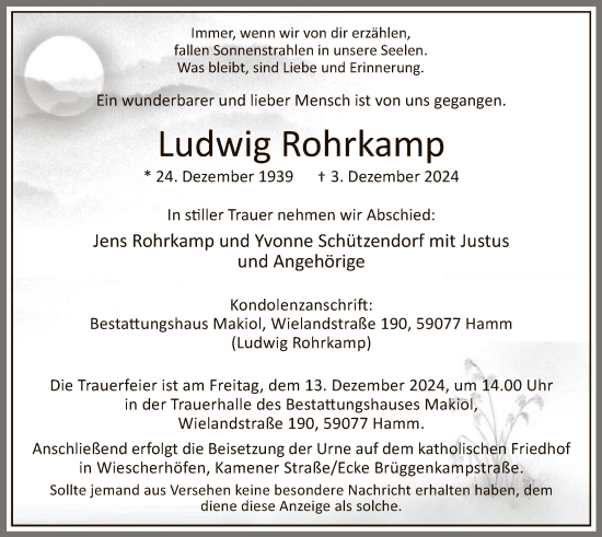 Traueranzeige von Ludwig Rohrkamp von WA