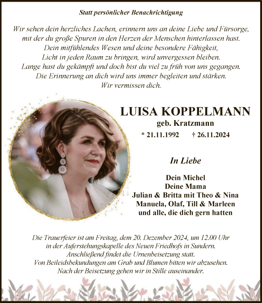  Traueranzeige für Luisa Koppelmann vom 14.12.2024 aus WA