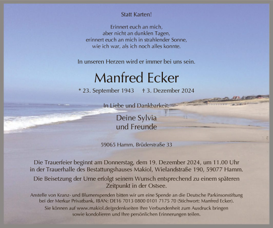 Traueranzeige von Manfred Ecker von WA