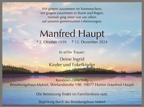 Traueranzeige von Manfred Haupt von WA