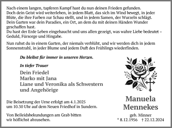 Traueranzeige von Manuela Mennekes von WA