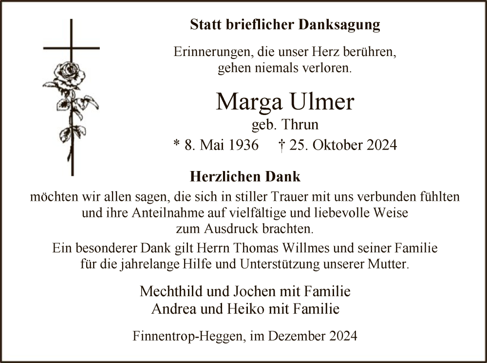  Traueranzeige für Marga Ulmer vom 14.12.2024 aus WA