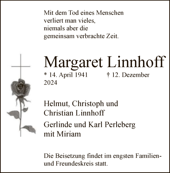 Traueranzeige von Margaret Linnhoff von WA