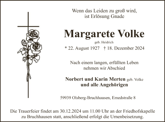 Traueranzeige von Margarete Volke von WA