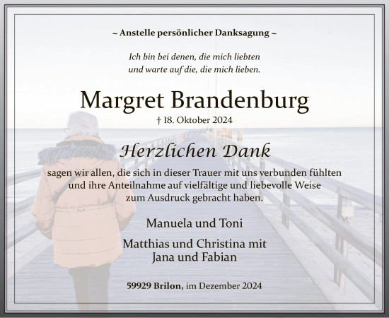 Traueranzeige von Margret Brandenburg von WA
