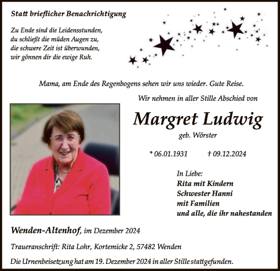 Traueranzeige von Margret Ludwig von WA