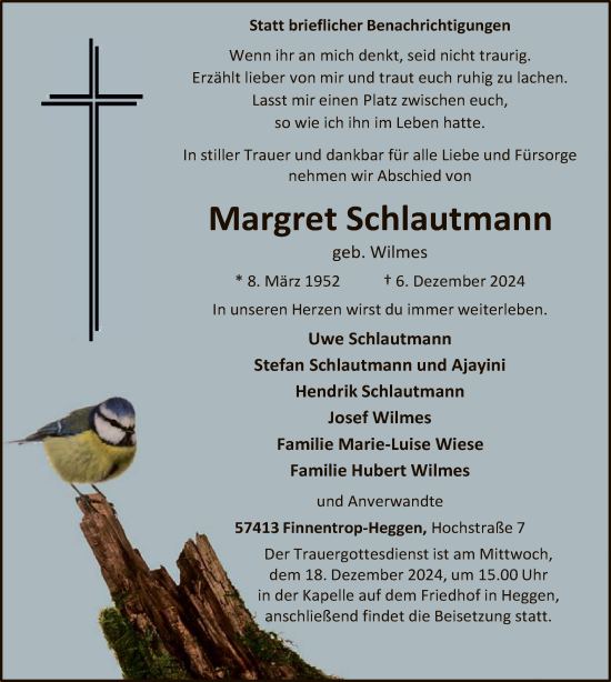 Traueranzeige von Margret Schlautmann von WA