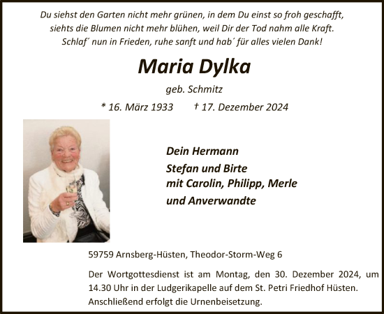 Traueranzeige von Maria Dylka von WA