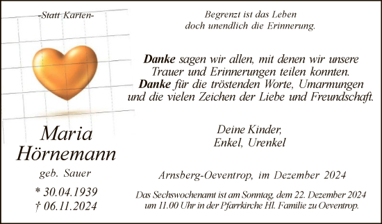 Traueranzeige von Maria Hörnemann von WA