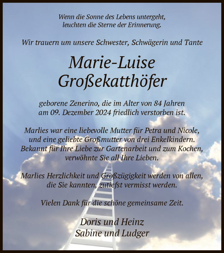  Traueranzeige für Marie-Luise Großekatthöfer vom 19.12.2024 aus WA