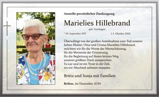 Traueranzeige von Marielies Hillebrand von WA