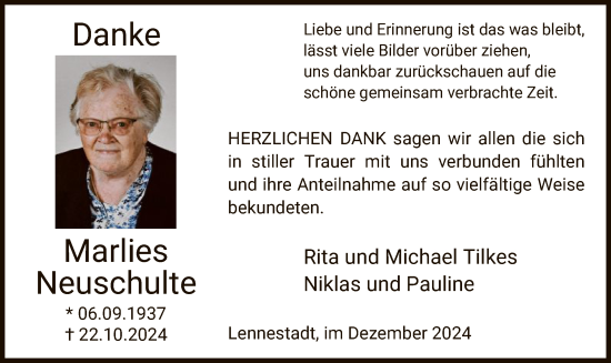 Traueranzeige von Marlies Neuschulte von WA