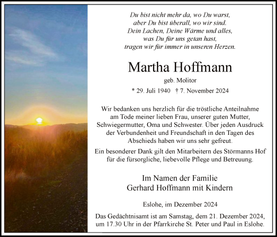 Traueranzeige von Martha Hoffmann von WA