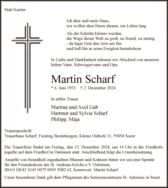 Traueranzeige von Martin Scharf von WA