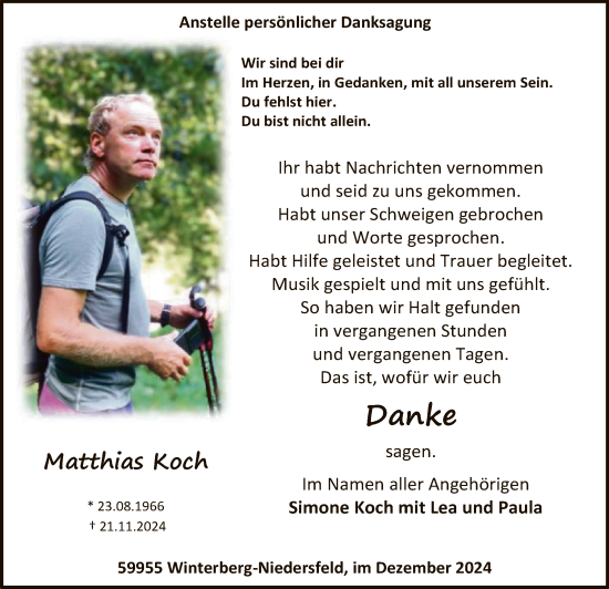 Traueranzeige von Matthias Koch von WA