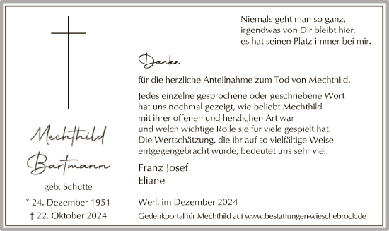 Traueranzeige von Mechthild Bartmann von WA