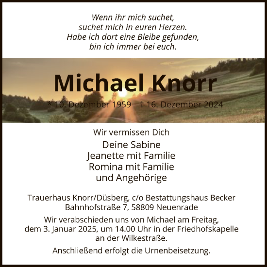 Traueranzeige von Michael Knorr von WA