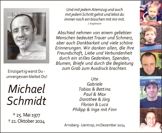 Traueranzeige von Michael Schmidt von WA