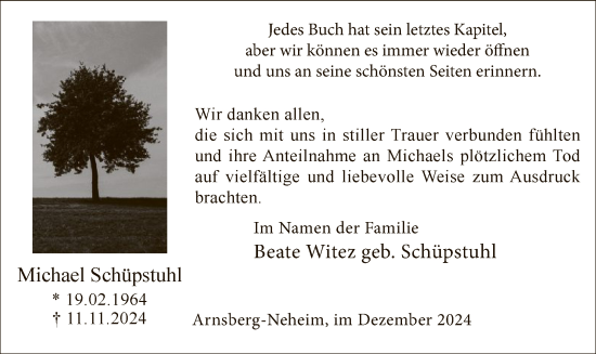 Traueranzeige von Michael Schüpstuhl von WA