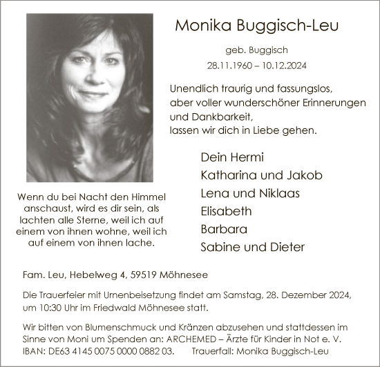 Traueranzeige von Monika Buggisch-Leu von WA