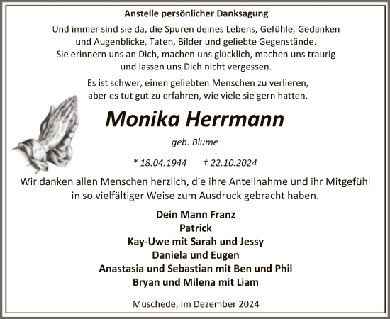 Traueranzeige von Monika Herrmann von WA
