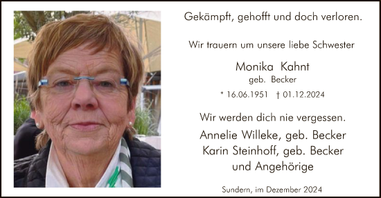 Traueranzeige von Monika Kahnt von WA