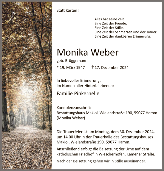 Traueranzeige von Monika Weber von WA