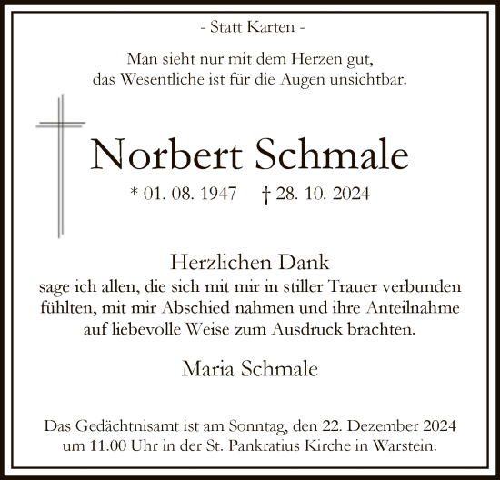 Traueranzeige von Norbert Schmale von WA