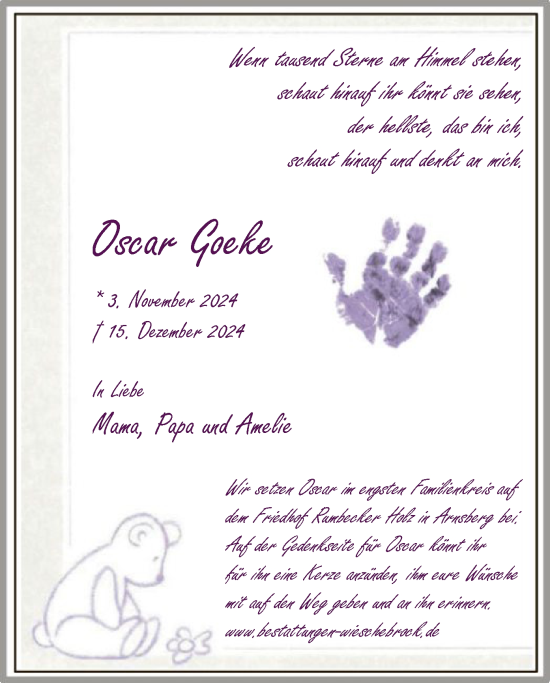 Traueranzeige von Oscar Goeke von WA