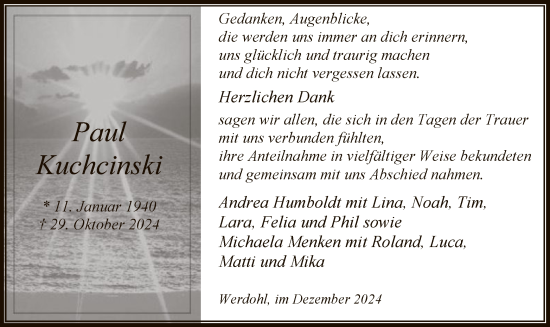 Traueranzeige von Paul Kuchcinski von WA