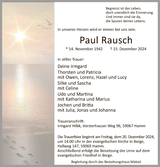 Traueranzeige von Paul Rausch von WA