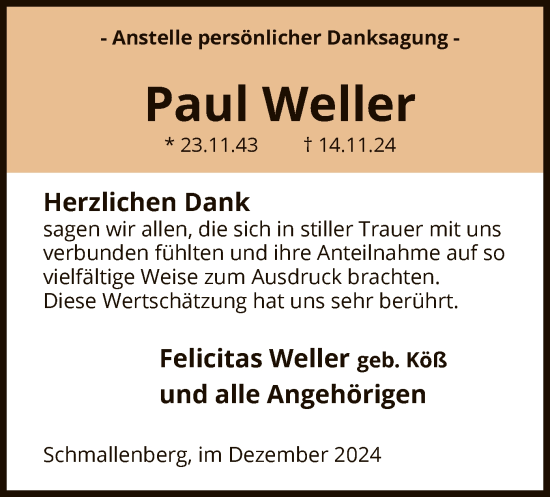 Traueranzeige von Paul Weller von WA