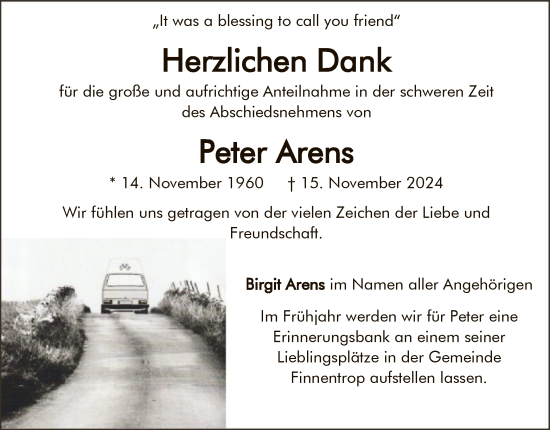 Traueranzeige von Peter Arens von WA