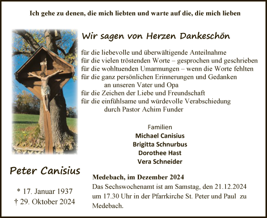 Traueranzeige von Peter Canisius von WA